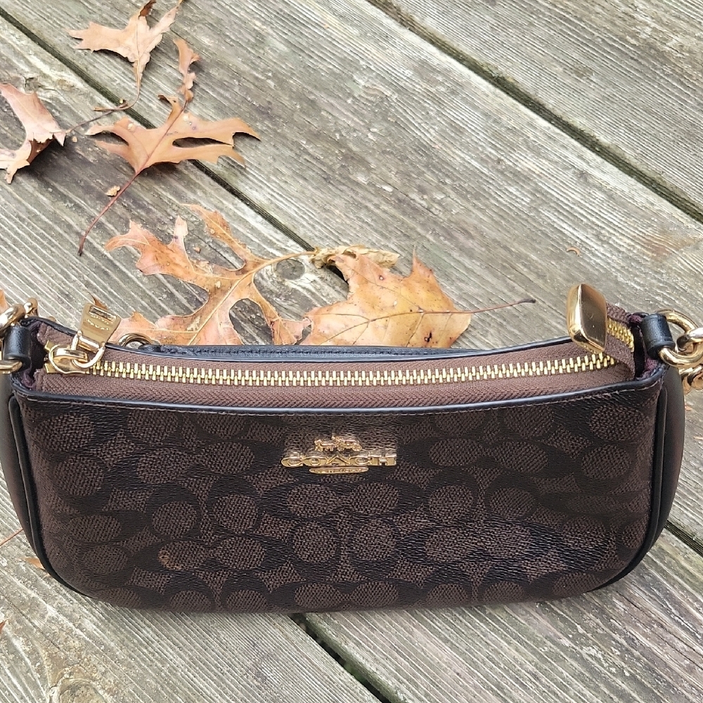 Coach Teri Shoulder Bag  Black and Walnut with Gold Accents - Picture 7 of 14